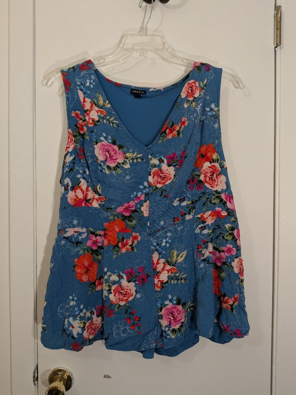 Torrid Blue Floral Rayon Slub flowy tie back Tank Top Womens Plus Size 2X
